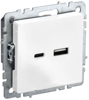 USB-розетка BRITE A+C 18 Вт белая IEK BR-U22-018-K01
