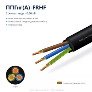 Кабель ППГнг(А)-FRHF 3-жильный, чёрная оболочка, слюдосодержащая лента: устройство и разрез