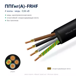 Кабель ППГнг(А)-FRHF 4-жильный, чёрная оболочка, слюдосодержащая лента: устройство и разрез